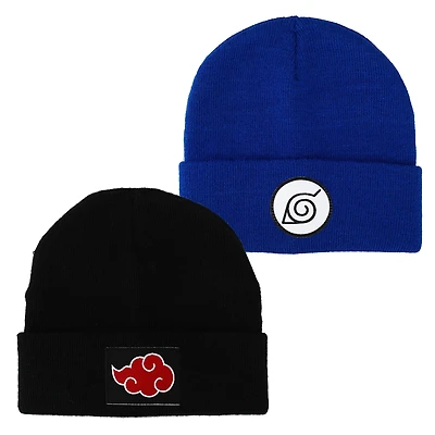 Men's Black/Blue Naruto Cuffed Knit Hat Combo Set