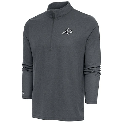 Men's Antigua Heather Charcoal Atlanta Braves Metallic Epic Quarter-Zip Pullover Top