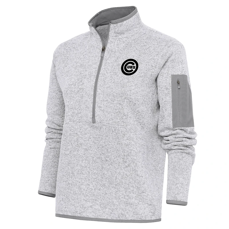 Women's Antigua  Heather Gray Chicago Cubs Brushed Metallic Fortune Half-Zip Pullover Jacket