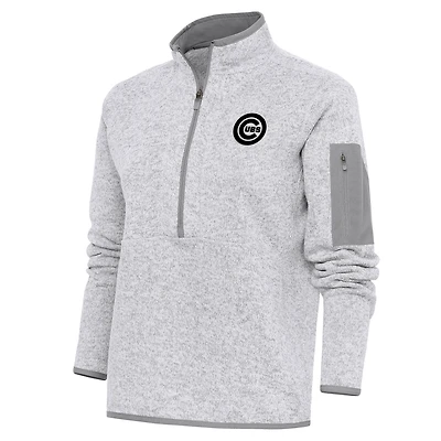 Women's Antigua  Heather Gray Chicago Cubs Brushed Metallic Fortune Half-Zip Pullover Jacket