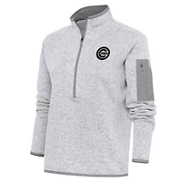 Women's Antigua  Heather Gray Chicago Cubs Brushed Metallic Fortune Half-Zip Pullover Jacket