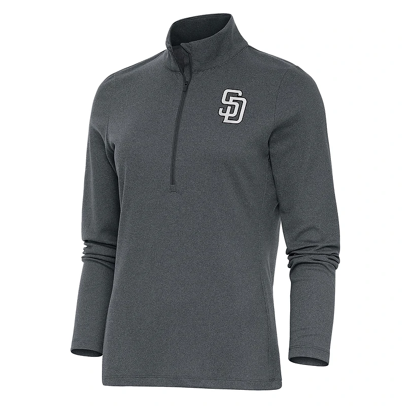 Women's Antigua Heather Charcoal San Diego Padres Brushed Metallic Epic Half-Zip Pullover Top