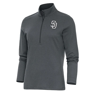 Women's Antigua  Heather Charcoal San Diego Padres Brushed Metallic Epic Half-Zip Pullover Top