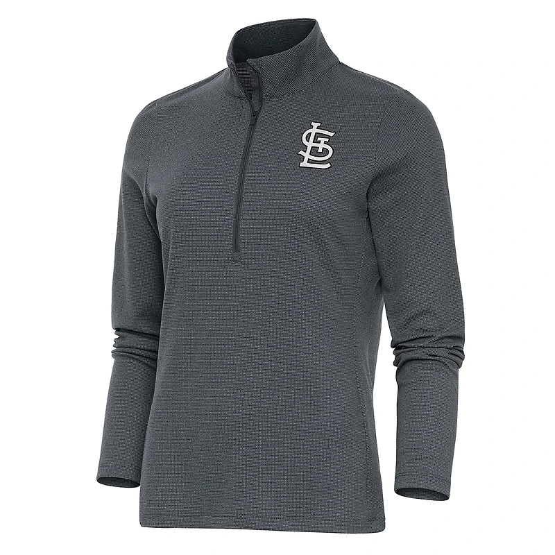 Women's Antigua  Heather Charcoal St. Louis Cardinals Brushed Metallic Epic Half-Zip Pullover Top