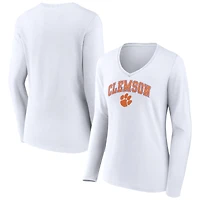 Women's White Clemson Tigers Campus Long Sleeve V-Neck T-Shirt
