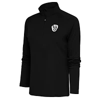Women's Antigua  Black Milwaukee Brewers Brushed Metallic Tribute Half-Zip Pullover Top