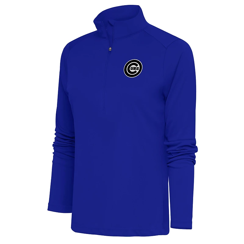 Women's Antigua  Royal Chicago Cubs Brushed Metallic Tribute Half-Zip Pullover Top
