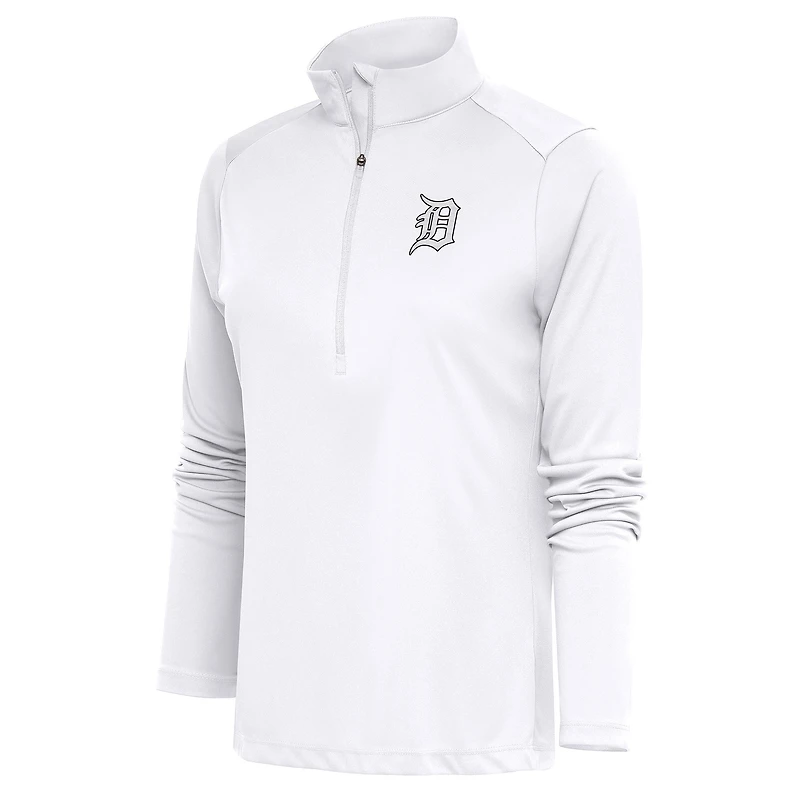 Women's Antigua  White Detroit Tigers Brushed Metallic Tribute Half-Zip Pullover Top