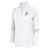 Women's Antigua  White Detroit Tigers Brushed Metallic Tribute Half-Zip Pullover Top