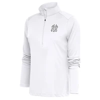 Women's Antigua  White New York Yankees Brushed Metallic Tribute Half-Zip Pullover Top