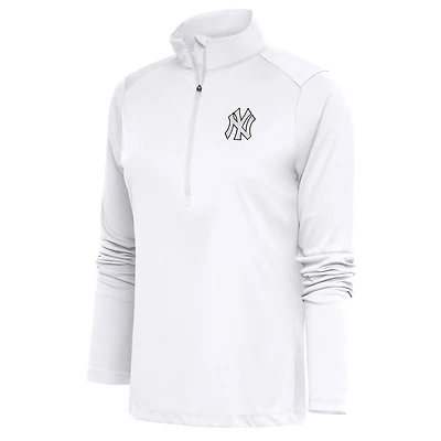 Women's Antigua White New York Yankees Brushed Metallic Tribute Half-Zip Pullover Top