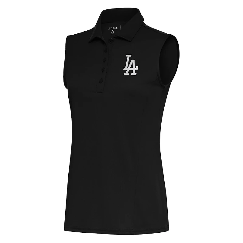 Women's Antigua  Black Los Angeles Dodgers Brushed Metallic Sleeveless Tribute Polo