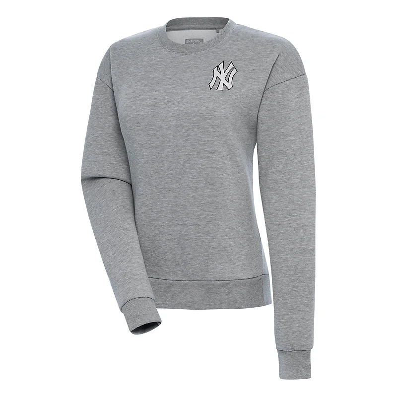 Women's Antigua  Heather Gray New York Yankees Brushed Metallic Victory Pullover Sweatshirt