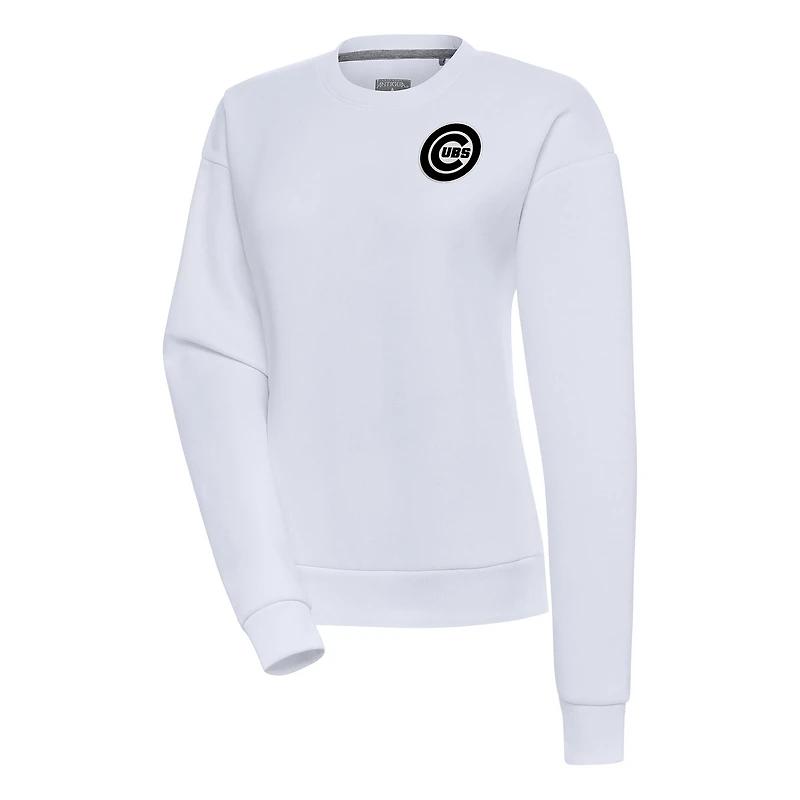 Women's Antigua  White Chicago Cubs Brushed Metallic Victory Pullover Sweatshirt