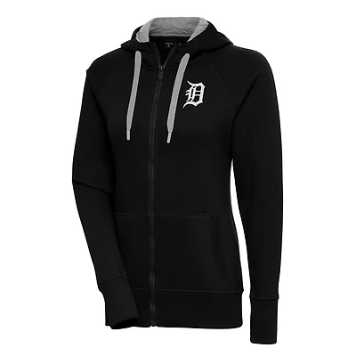 Women's Antigua Black Detroit Tigers Brushed Metallic Victory Full-Zip Hoodie