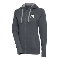Women's Antigua  Charcoal New York Yankees Brushed Metallic Victory Full-Zip Hoodie
