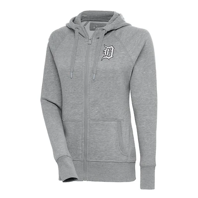 Women's Antigua  Heather Gray Detroit Tigers Brushed Metallic Victory Full-Zip Hoodie