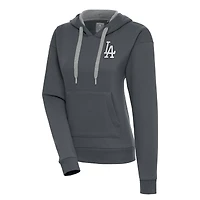 Women's Antigua  Charcoal Los Angeles Dodgers Brushed Metallic Victory Pullover Hoodie
