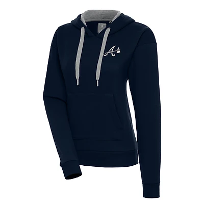 Women's Antigua  Navy Atlanta Braves Brushed Metallic Victory Pullover Hoodie