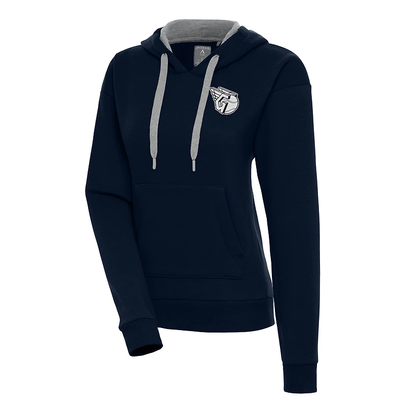 Women's Antigua  Navy Cleveland Guardians Brushed Metallic Victory Pullover Hoodie