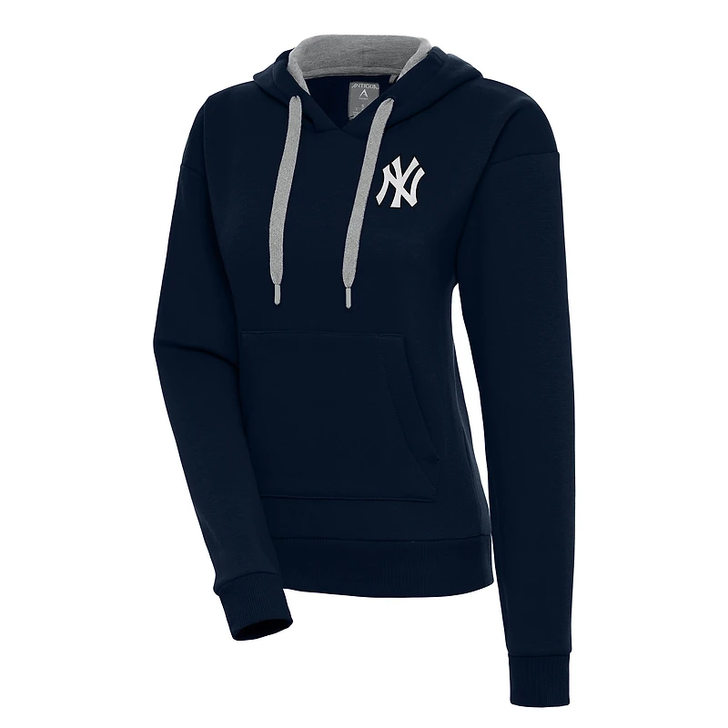 Women's Antigua  Navy New York Yankees Brushed Metallic Victory Pullover Hoodie