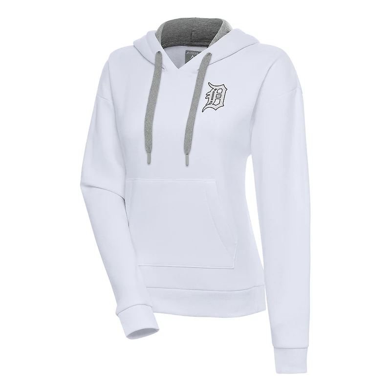 Women's Antigua White Detroit Tigers Brushed Metallic Victory Pullover Hoodie