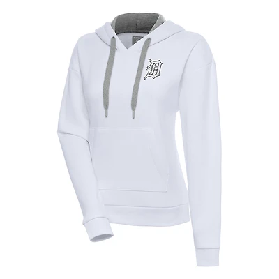 Women's Antigua  White Detroit Tigers Brushed Metallic Victory Pullover Hoodie