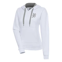 Women's Antigua  White Detroit Tigers Brushed Metallic Victory Pullover Hoodie