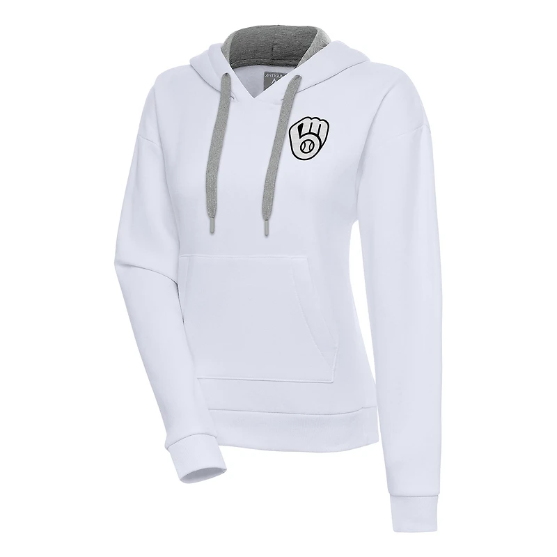 Women's Antigua  White Milwaukee Brewers Brushed Metallic Victory Pullover Hoodie