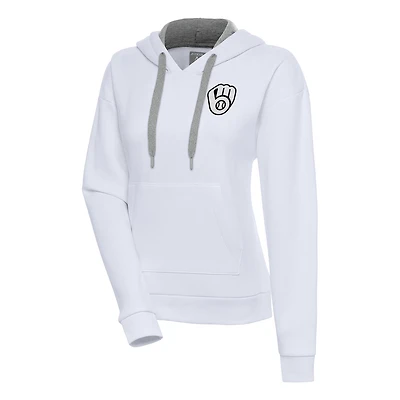 Women's Antigua White Milwaukee Brewers Brushed Metallic Victory Pullover Hoodie