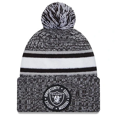 Men's New Era Heather Black Las Vegas Raiders 2023 Inspire Change Cuffed Knit Hat With Pom