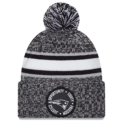 Men's New Era Heather Black New England Patriots 2023 Inspire Change Cuffed Knit Hat With Pom