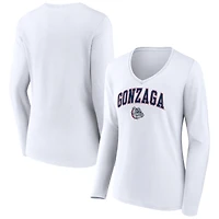 Women's White Gonzaga Bulldogs Campus Long Sleeve V-Neck T-Shirt
