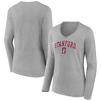 Women's Gray Stanford Cardinal Campus Long Sleeve V-Neck T-Shirt
