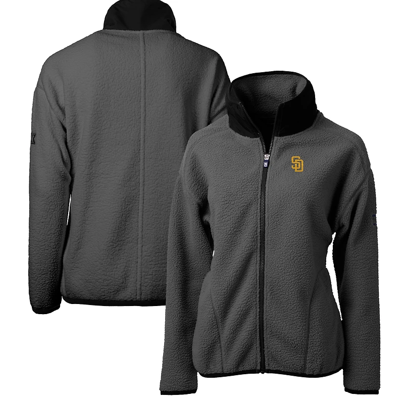 Women's Cutter & Buck  Gray San Diego Padres Roam Cascade Eco Sherpa Full-Zip Fleece Jacket