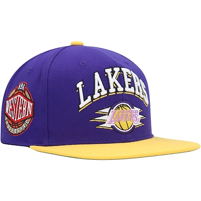 Men's Mitchell & Ness Purple/Gold Los Angeles Lakers Hardwood Classics Arch Block Snapback Hat