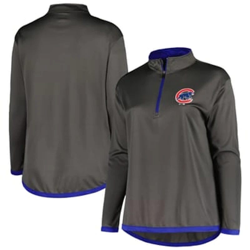 Women's Profile Charcoal Chicago Cubs Plus Size Quarter-Zip Jacket