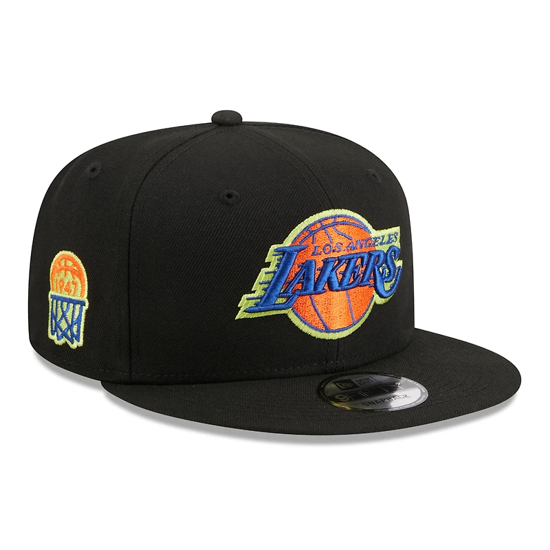 Men's New Era Black Los Angeles Lakers Neon Pop 9FIFTY Snapback Hat