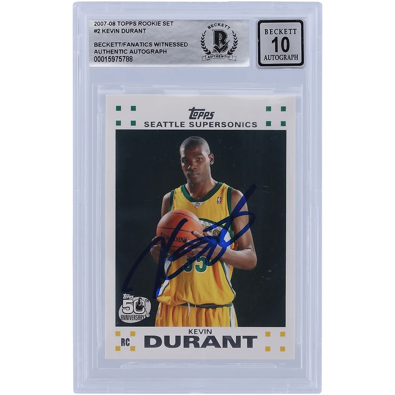 Kevin Durant Seattle SuperSonics Autographed 2007-08 Topps Rookie Set #2 Beckett Fanatics Witnessed Authenticated 10 Rookie Card