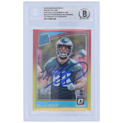 Dallas Goedert Philadelphia Eagles Autographed 2018 Panini Donruss Optic Red & Yellow Rated Rookie #197 Beckett Fanatics Witnessed Authenticated Rookie Card