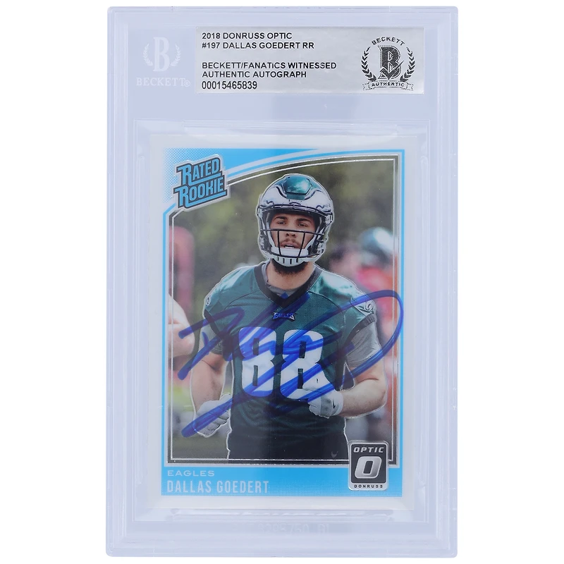 Dallas Goedert Philadelphia Eagles Autographed 2018 Panini Donruss Optic Rated Rookie #197 Beckett Fanatics Witnessed Authenticated Rookie Card