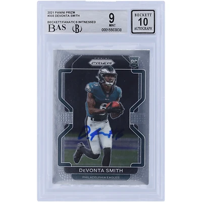 DeVonta Smith Philadelphia Eagles Autographed 2021 Panini Prizm #335 Beckett Fanatics Witnessed Authenticated 9/10 Rookie Card