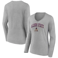 Women's Gray Alcorn State Braves Campus Long Sleeve V-Neck T-Shirt