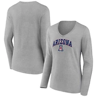 Women's Gray Arizona Wildcats Campus Long Sleeve V-Neck T-Shirt