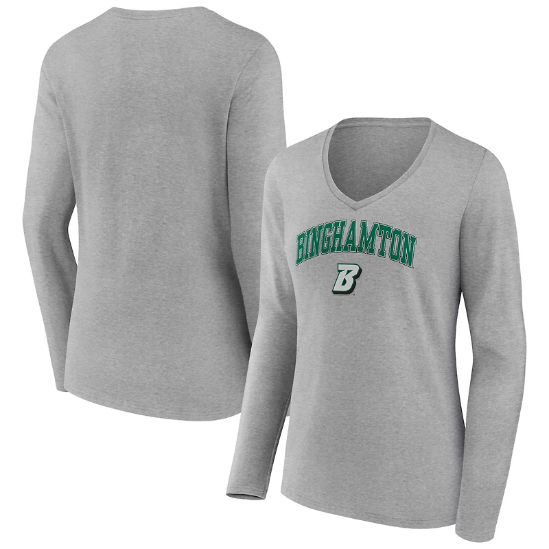 Women's Gray Binghamton Bearcats Campus Long Sleeve V-Neck T-Shirt
