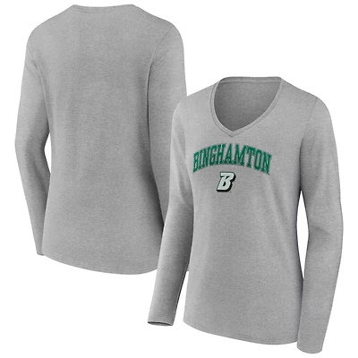 Women's Gray Binghamton Bearcats Campus Long Sleeve V-Neck T-Shirt