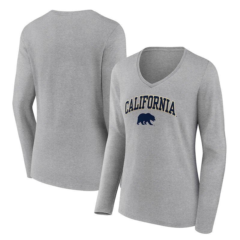 Women's Gray Cal Bears Campus Long Sleeve V-Neck T-Shirt