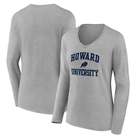 Women's Gray Howard Bison Campus Long Sleeve V-Neck T-Shirt