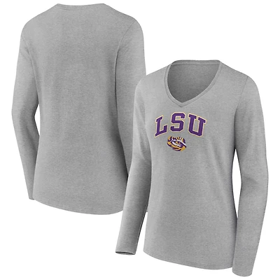 Women's Gray LSU Tigers Campus Long Sleeve V-Neck T-Shirt