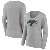 Women's Gray Michigan State Spartans Campus Long Sleeve V-Neck T-Shirt